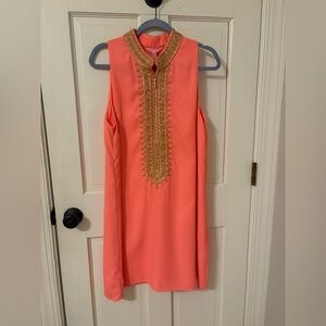 Lilly Pulitzer Coral Jane Shift Dress with Gold Detail